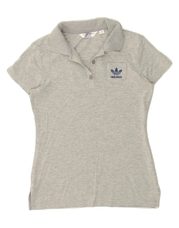 ADIDAS Womens Polo Shirt IT 48 Large Grey Cotton Relaxed Short Sleeve Tee