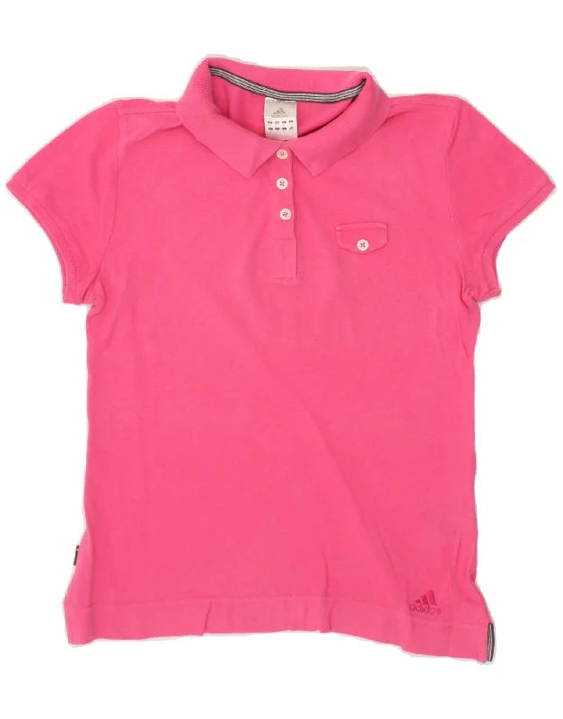 ADIDAS Womens Polo Shirt UK 10 Small  Pink Cotton Stylish Round Neck Shirt