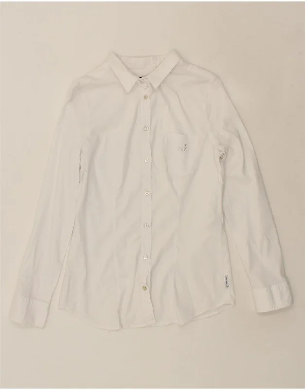 ARMANI JEANS Womens Shirt US 10 Large White Cotton Fashionable Sheer Short Shirt