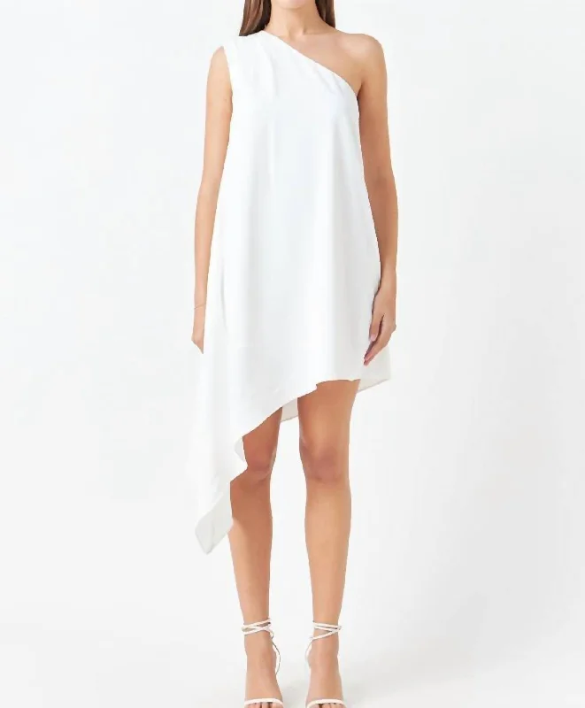 Athena Asymmetrical Mini Dress In Off White Comfortable Wrap Mini Dress