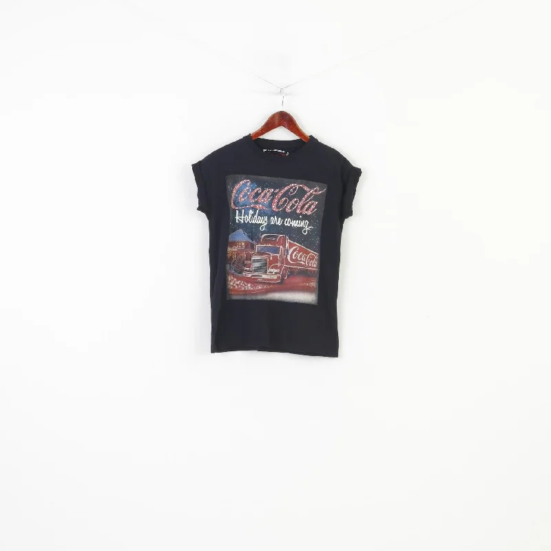 Atmosphere Women 8 S Shirt Black Cotton Crew Neck Coca Cola Holidays Vintage Top Classic Cropped Short Sleeve