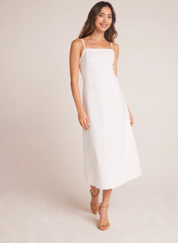 Fitted Cami Midi Dress - White Comfortable Sleeveless Midi Dress