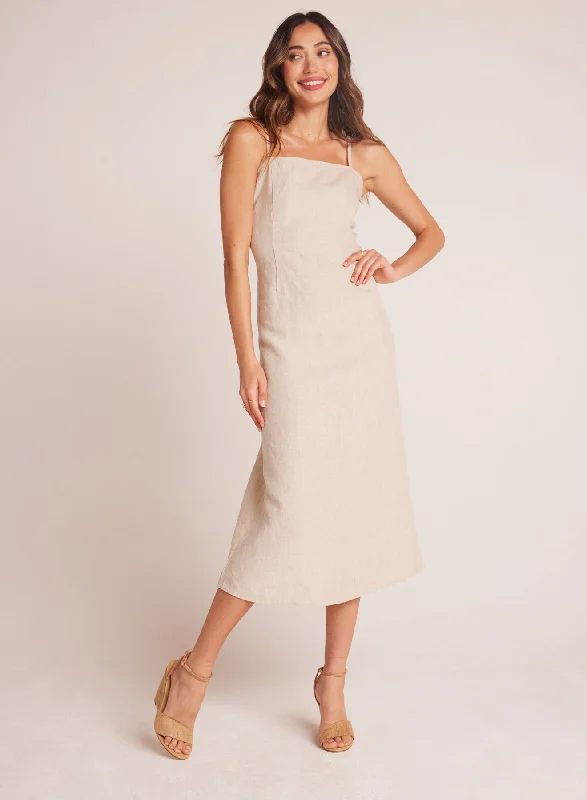 Fitted Cami Midi Dress - Linen Sand Stylish High-Waisted Midi Dress