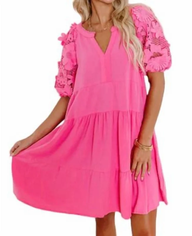 Babydoll Mini Dress In Bubblegum Pink Fashionable Lace Mini Dress