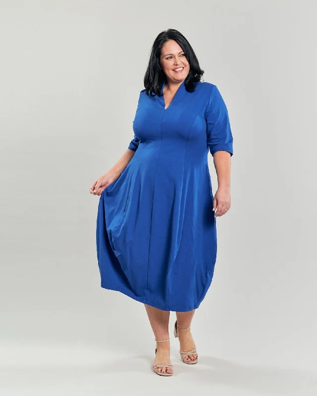 Carla Cocoon Midi Dress, Cobalt Elegant V-Neck Midi Dress