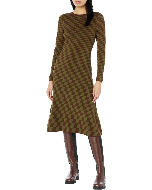 Checked Midi Dress In Brown Trendy Ruffle Hem Midi Dress