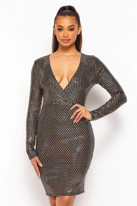 Chel's Sequin Plunging V Neck Mini Dress Elegant Sequin Mini Dress