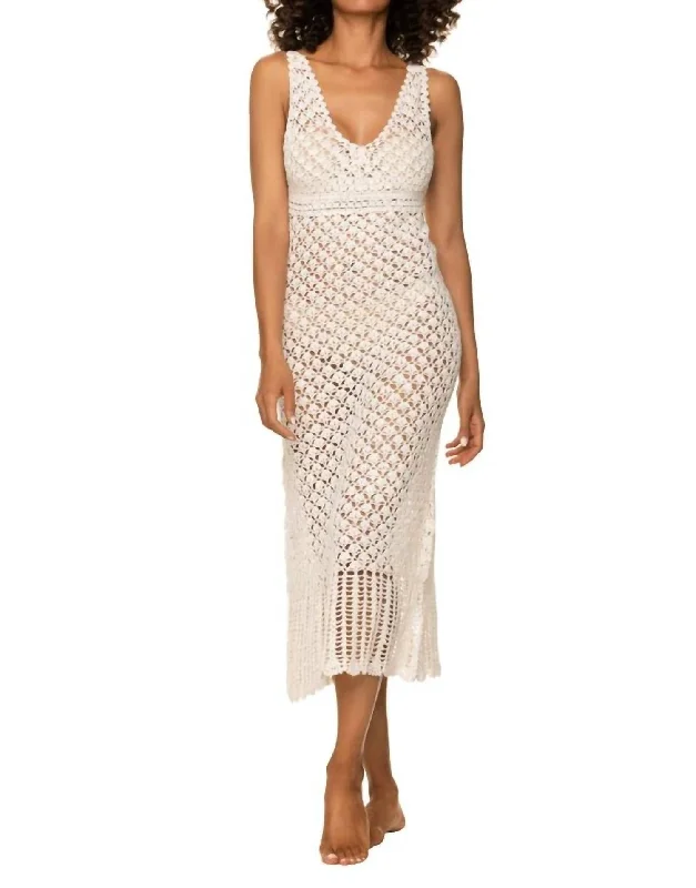 Claudia Crochet Midi Dress In Ivory Cozy Knit Midi Dress