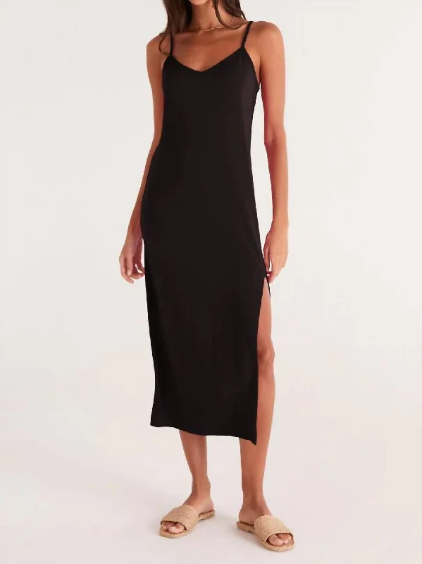 Cora Midi Dress In Black Comfortable Sleeveless Midi Dress