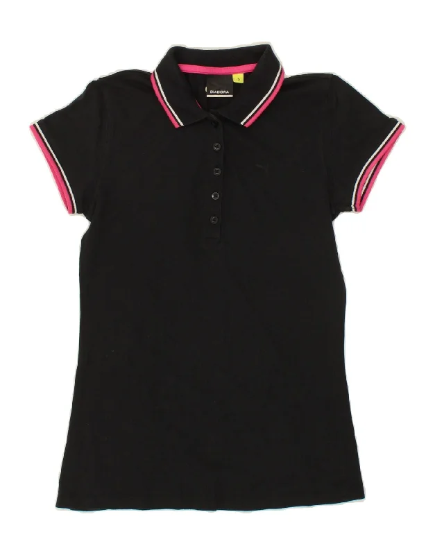 DIADORA Womens Polo Shirt UK 10 Small Black Relaxed Fit Short Tunic