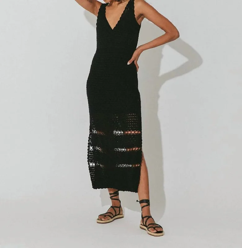 Diah Crochet Midi Dress In Black Elegant Satin Midi Dress