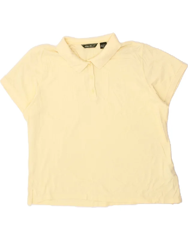 EDDIE BAUER Womens Polo Shirt UK 18 XL Yellow Cotton Chic Button-Up Short Shirt