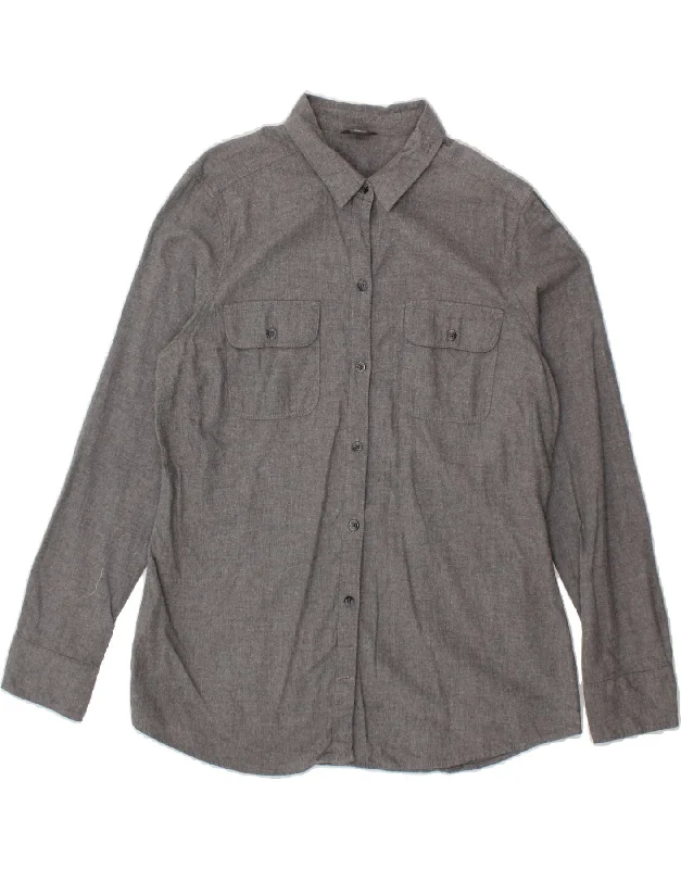 EDDIE BAUER Womens Shirt UK 14 Large Grey Cotton Stylish Crew Neck Shirt