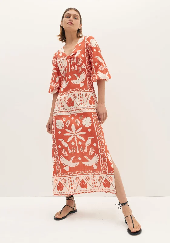 Estella Linen Midi Dress_Print Chic Off-Shoulder Midi Dress