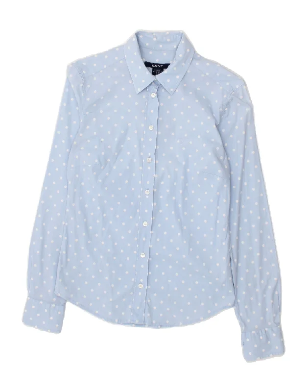 GANT Womens Shirt UK 10 Small Blue Polka Dot Trendy Tie-Front Short Shirt