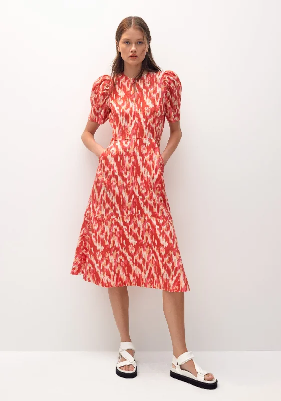 Georgia Linen Midi Dress_Print Stylish Pleated Skirt Midi Dress