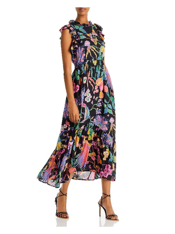 Hannah Womens Floral Flutter Sleeve Midi Dress Elegant Puff Sleeve Midi Dress