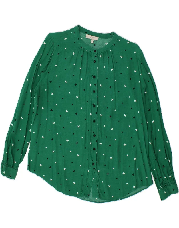 HOBBS Womens Shirt Blouse UK 12 Medium  Green Spotted Viscose Relaxed Fit Short Sleeve Top