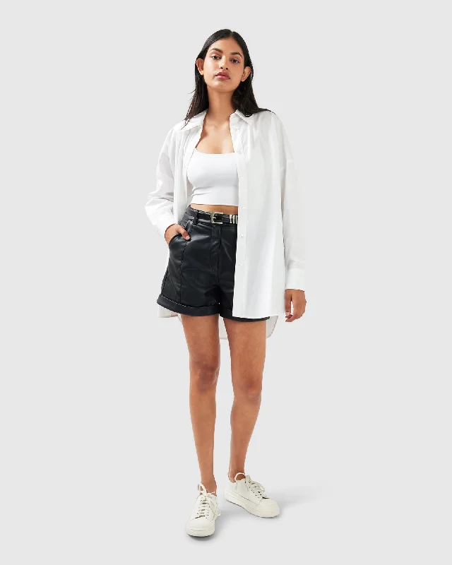 Into You Oversized Shirt - White Cozy Printed Short Shirt