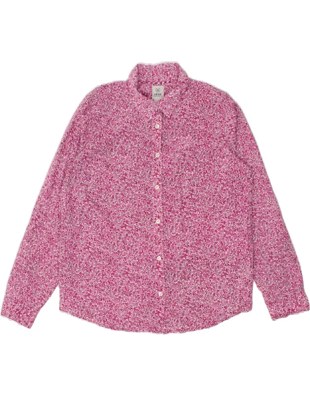 IZOD Womens Shirt UK 16 Large Pink Floral Cotton Relaxed Button-Down Short Shirt