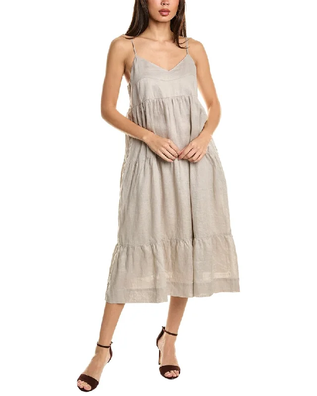 Johnny Was V-Neck Tiered Linen Midi Dress Fashionable One-Shoulder Midi Dress