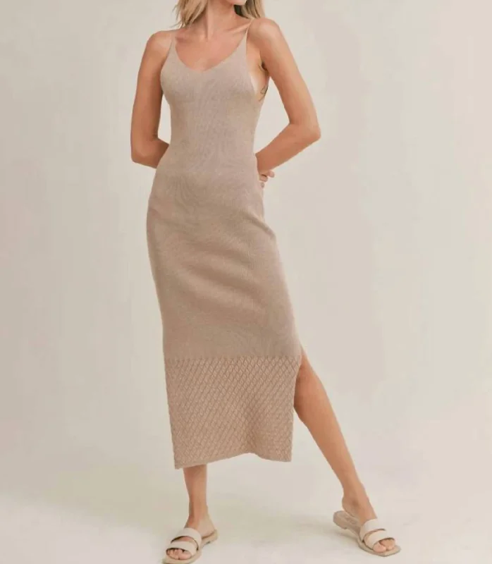 Kimberley Knit Midi Dress In Beige Fashionable Shift Midi Dress