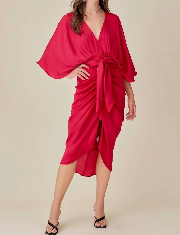 Kimono Midi Dress In Bright Berry Comfortable Deep V Midi Dress