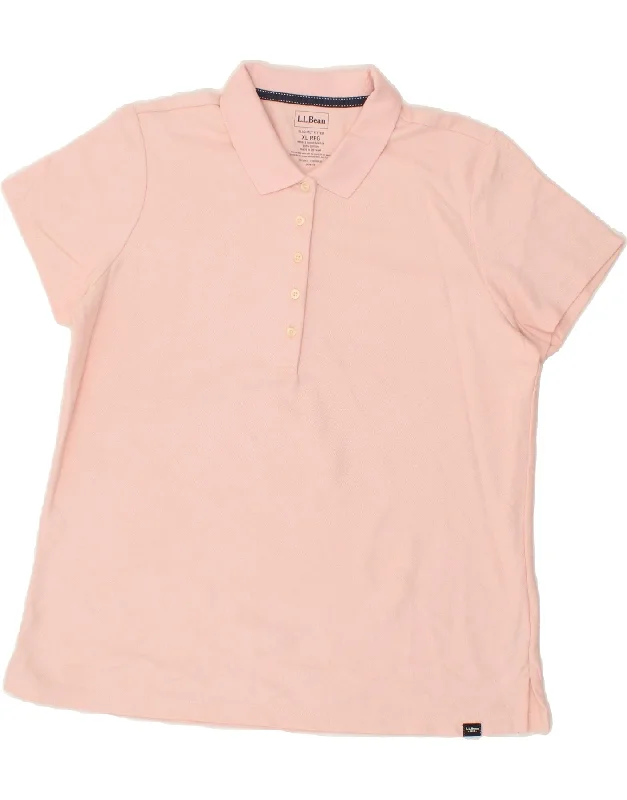 L.L.BEAN Womens Polo Shirt  UK 18 XL Pink Cotton Elegant Draped Short Sleeve