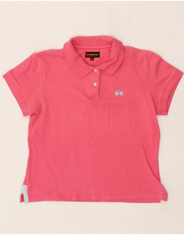 LA MARTINA Womens Polo Shirt UK 18 XL Pink Cotton Relaxed Fit Short Shirt