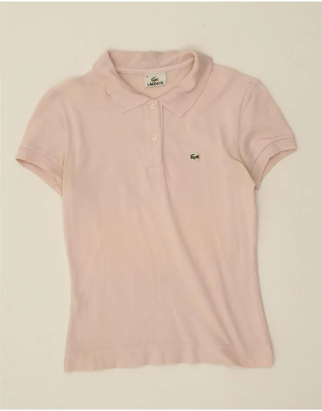 LACOSTE Womens Polo Shirt Size 38 Medium Pink Cotton Cozy Striped Short Sleeve