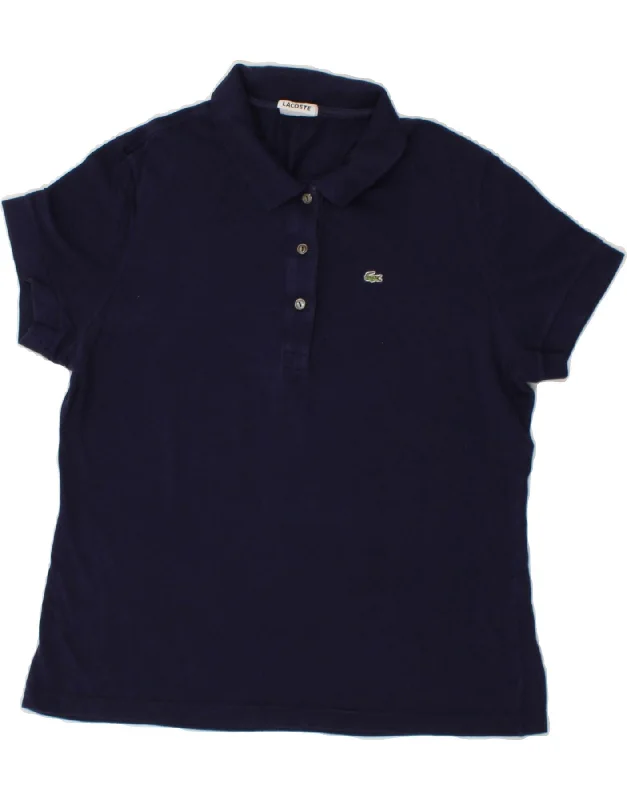 LACOSTE Womens Polo Shirt Size 48 XL Navy Blue Cotton Comfortable Flowing Short Sleeve