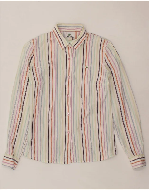 LACOSTE Womens Shirt Size 38 Medium Multicoloured Striped Cotton Fashionable Short Sleeve Vest