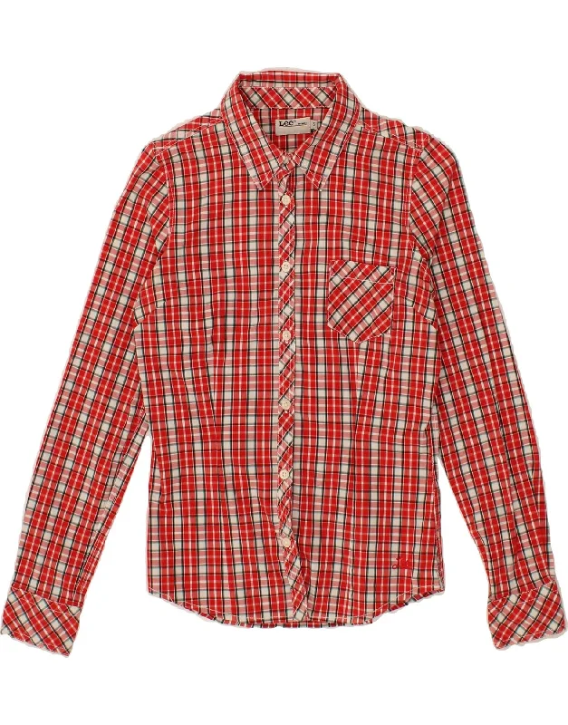 LEE Womens Shirt UK 10 Small Red Check Cotton Modern Short Sleeve Top