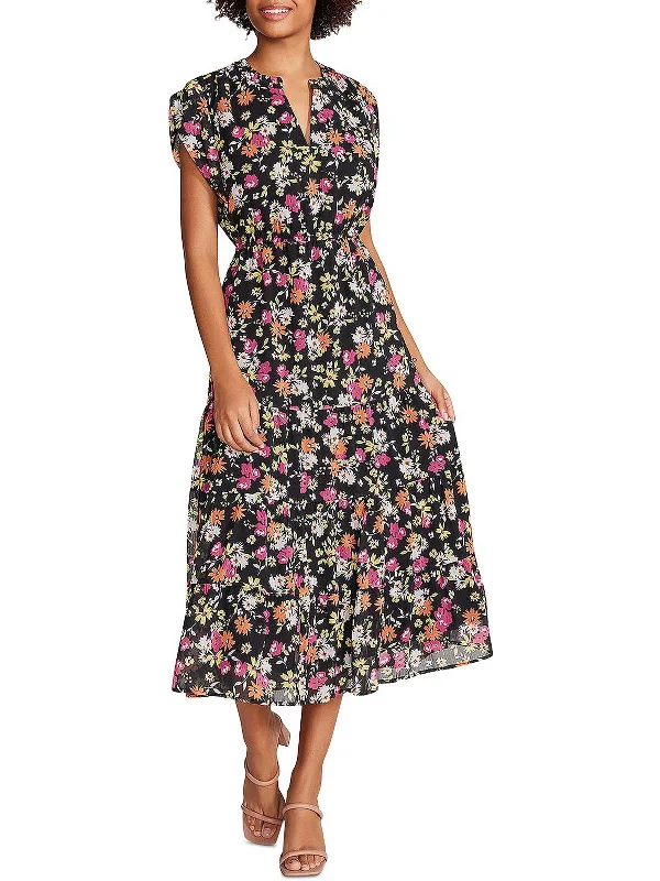 Leigh Womens Floral V Neck Midi Dress Fashionable High-Low Midi Dress