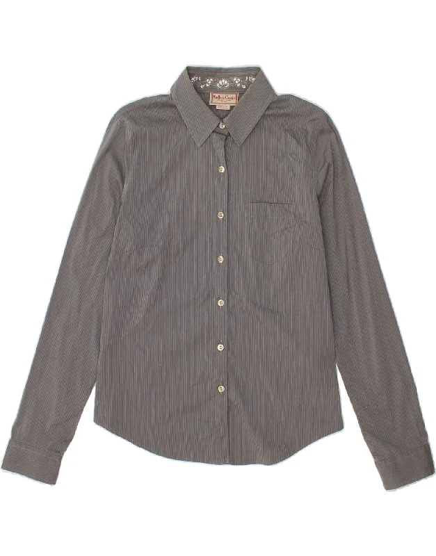 MARLBORO CLASSICS Womens Shirt EU 40 Medium Grey Pinstripe Cotton Chic Button-Up Short Shirt