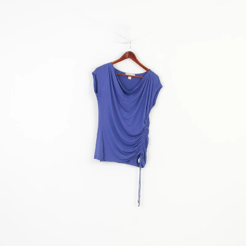 Michael Kors Women M Shirt Sleeveless Navy Blue Creases Vintage Top Modern Casual Short Sleeve