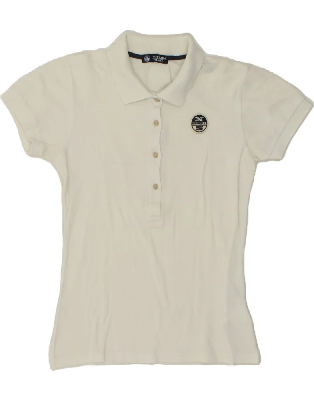 NORTH SAILS Womens Polo Shirt UK 10 Small White Cotton Trendy Sleeveless Short Shirt