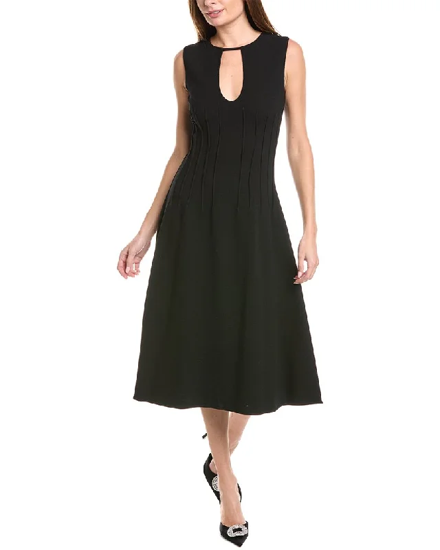 Oscar de la Renta Keyhole Seam Detail Silk-Trim Wool-Blend Midi Dress Stylish Silk Midi Dress