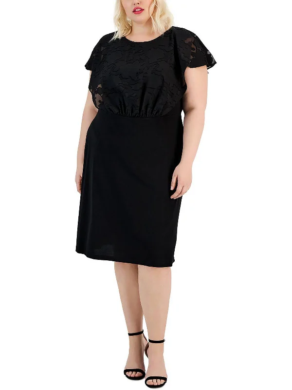 Plus Womens Ruched Calf Midi Dress Stylish Midi Dress with Cuffs