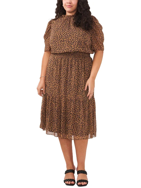 Plus Womens Smocked Calf Midi Dress Fashionable Polka Dot Midi Dress