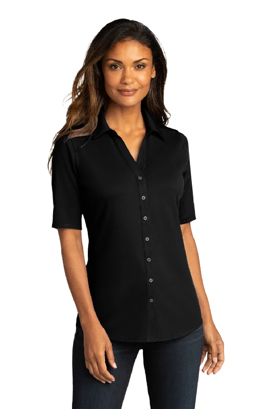 Port Authority Womens City Moisture Wicking Short Sleeve Button Down Shirt - Black Stylish Split-Hem Short Shirt