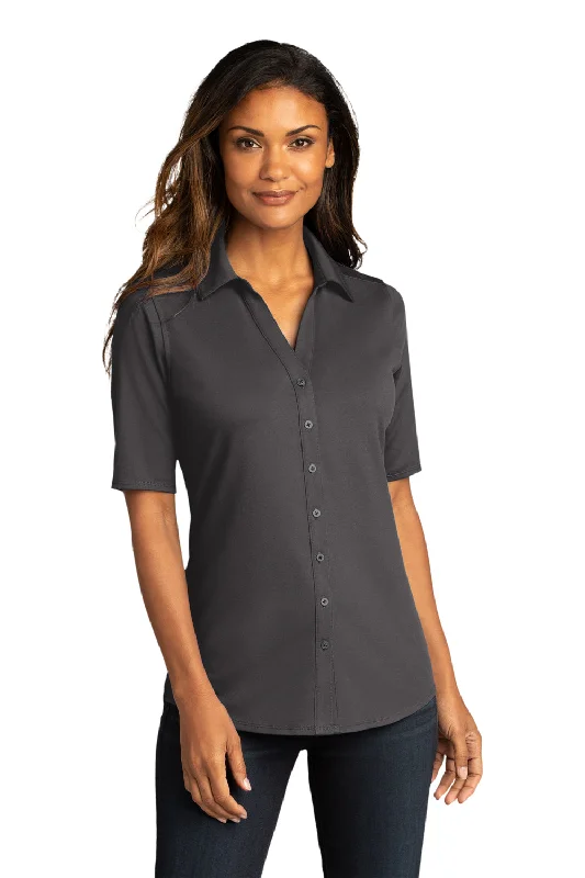 Port Authority Womens City Moisture Wicking Short Sleeve Button Down Shirt - Graphite Grey Elegant High-Low Short Shirt