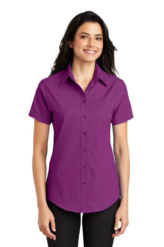 Port Authority Womens Easy Care Wrinkle Resistant Short Sleeve Button Down Shirt - Deep Berry Purple Comfortable Short Sleeve Blouse