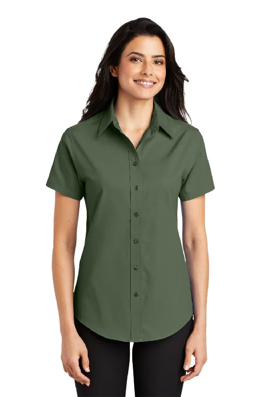 Port Authority Womens Easy Care Wrinkle Resistant Short Sleeve Button Down Shirt - Clover Green Comfortable Fitted Short Sleeve