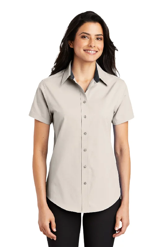 Port Authority Womens Easy Care Wrinkle Resistant Short Sleeve Button Down Shirt - Light Stone Comfortable Stretch Short Shirt