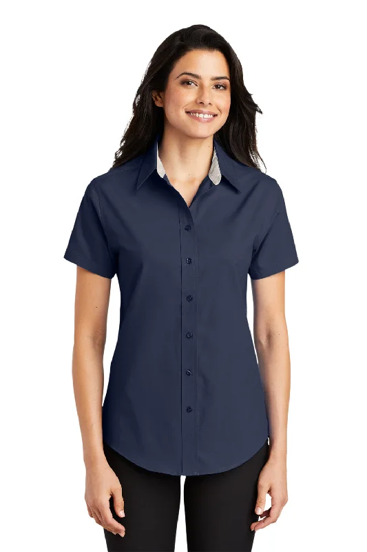 Port Authority Womens Easy Care Wrinkle Resistant Short Sleeve Button Down Shirt - Navy Blue Elegant Off-Shoulder Short Shirt