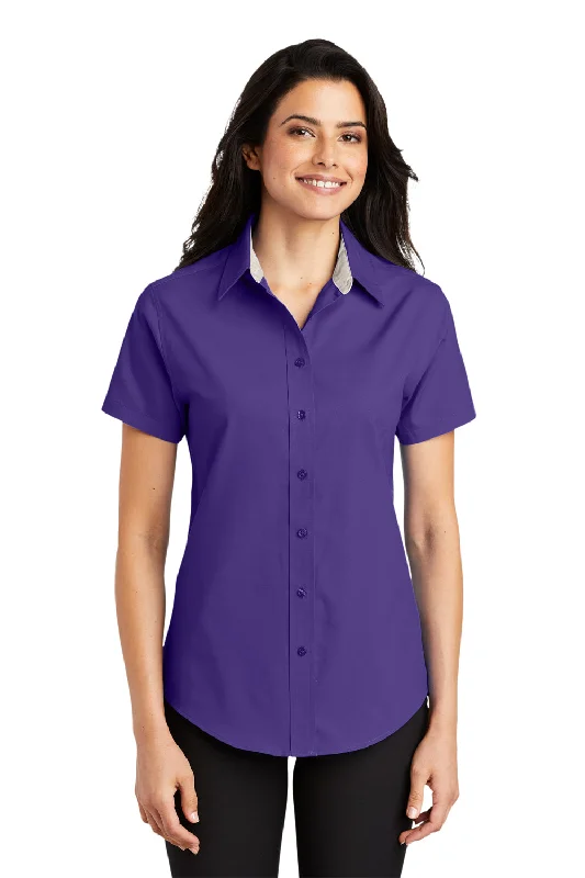 Port Authority Womens Easy Care Wrinkle Resistant Short Sleeve Button Down Shirt - Purple Stylish Crew Neck Shirt