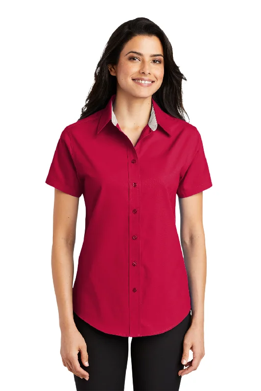 Port Authority Womens Easy Care Wrinkle Resistant Short Sleeve Button Down Shirt - Red Comfortable Short Sleeve Blouse