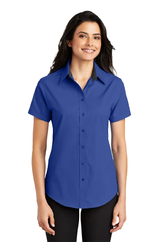 Port Authority Womens Easy Care Wrinkle Resistant Short Sleeve Button Down Shirt - Royal Blue Soft Cotton Short Shirt