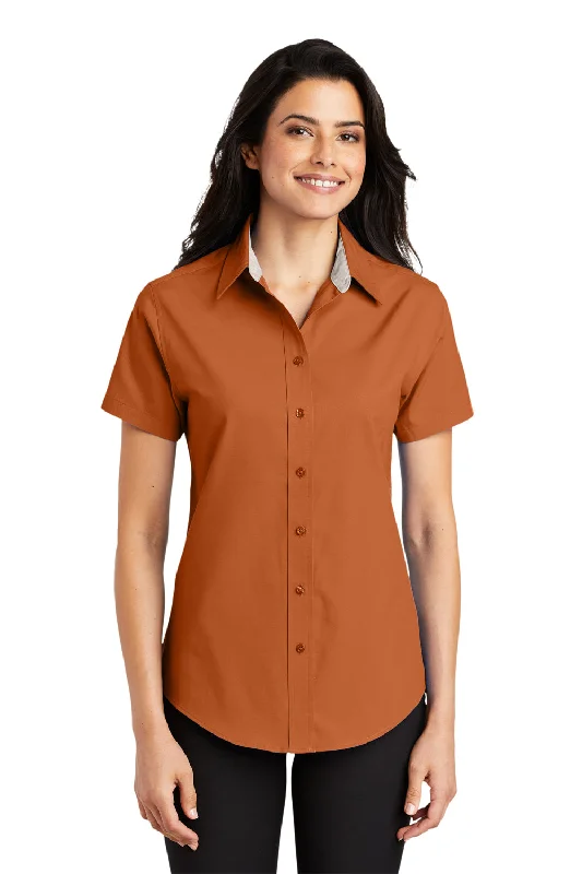 Port Authority Womens Easy Care Wrinkle Resistant Short Sleeve Button Down Shirt - Texas Orange Elegant Silk Short Shirt